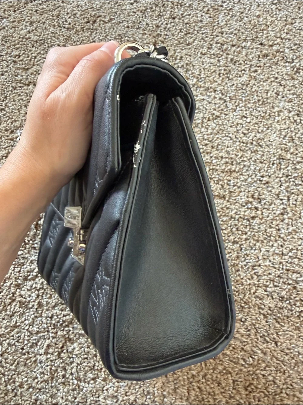 MICHAEL KORS Black Quilted Silver Chain Strap Crossbody Shoulder Bag with Wallet
